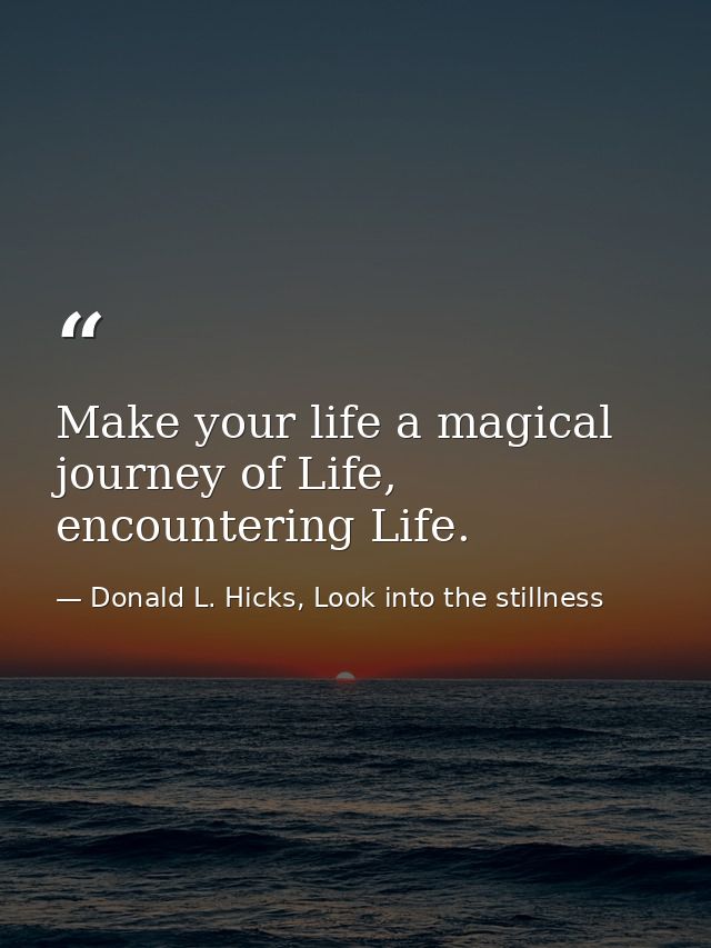 Make your life a magical journey of Life, encountering Life. — Donald L. Hicks, Look into the stillness