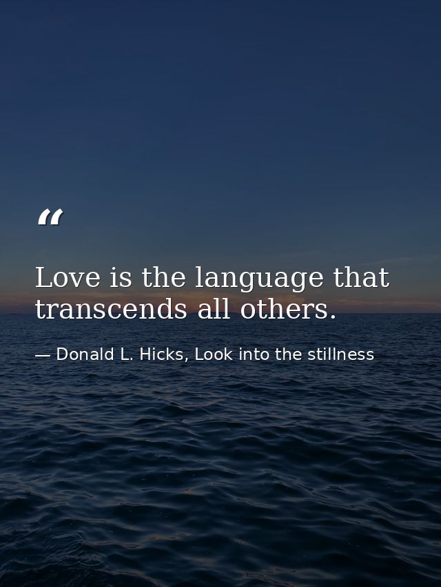 Love is the language that transcends all others. — Donald L. Hicks, Look into the stillness