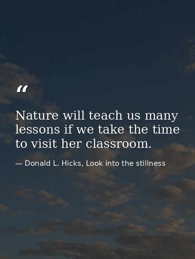 Nature will teach us many lessons if we take the time to visit her classroom. — Donald L. Hicks, Look into the stillness
