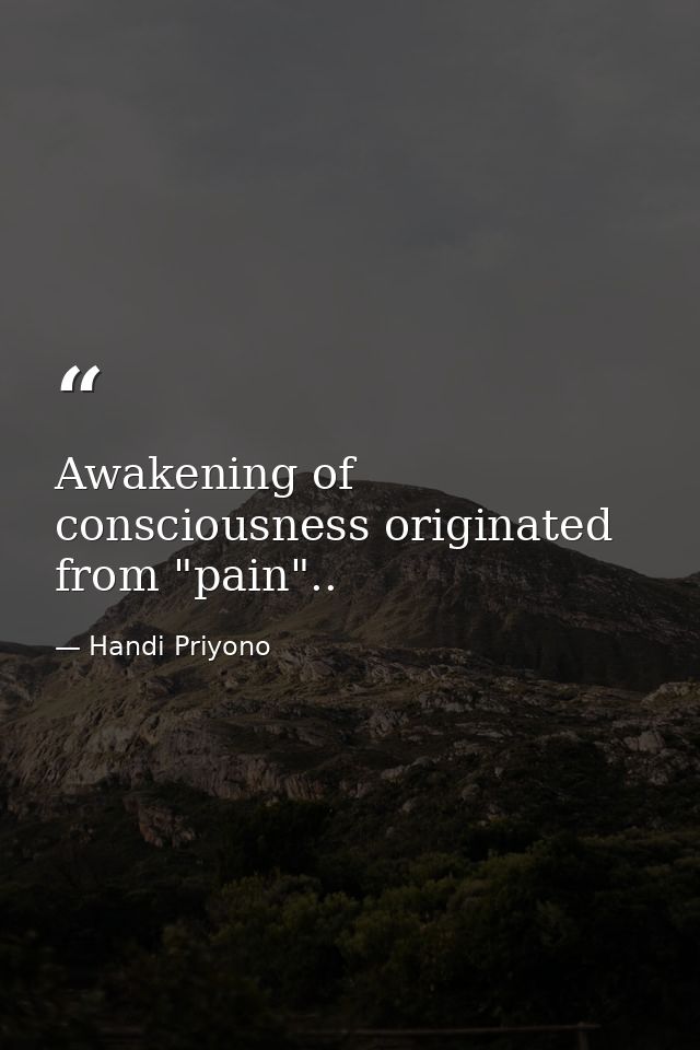 Awakening of consciousness originated from "pain".. — Handi Priyono
