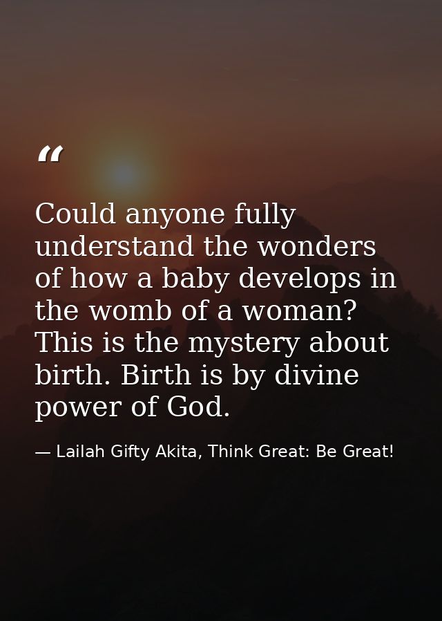 Could anyone fully understand the wonders of how a baby develops in the womb of a woman? This is the mystery about birth — Lailah Gifty Akita, Think Great: Be Great!