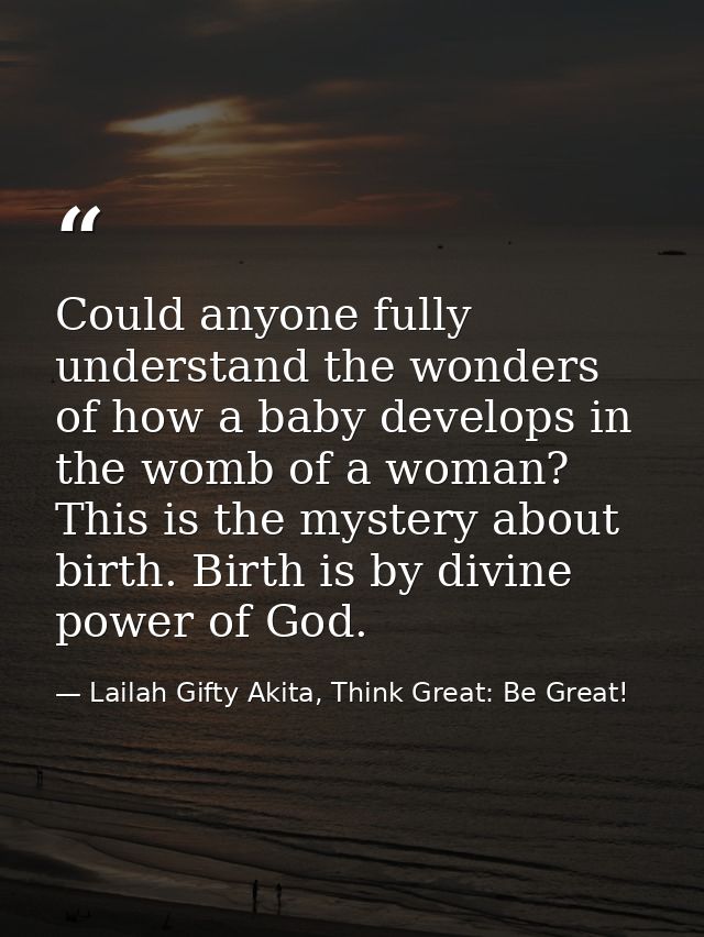 Could anyone fully understand the wonders of how a baby develops in the womb of a woman? This is the mystery about birth — Lailah Gifty Akita, Think Great: Be Great!