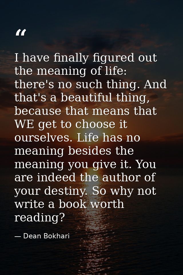 I have finally figured out the meaning of life: there's no such thing. And that's a beautiful thing, because that means  — Dean Bokhari