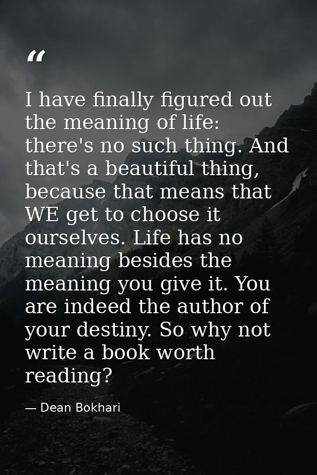 I have finally figured out the meaning of life: there's no such thing. And that's a beautiful thing, because that means  — Dean Bokhari