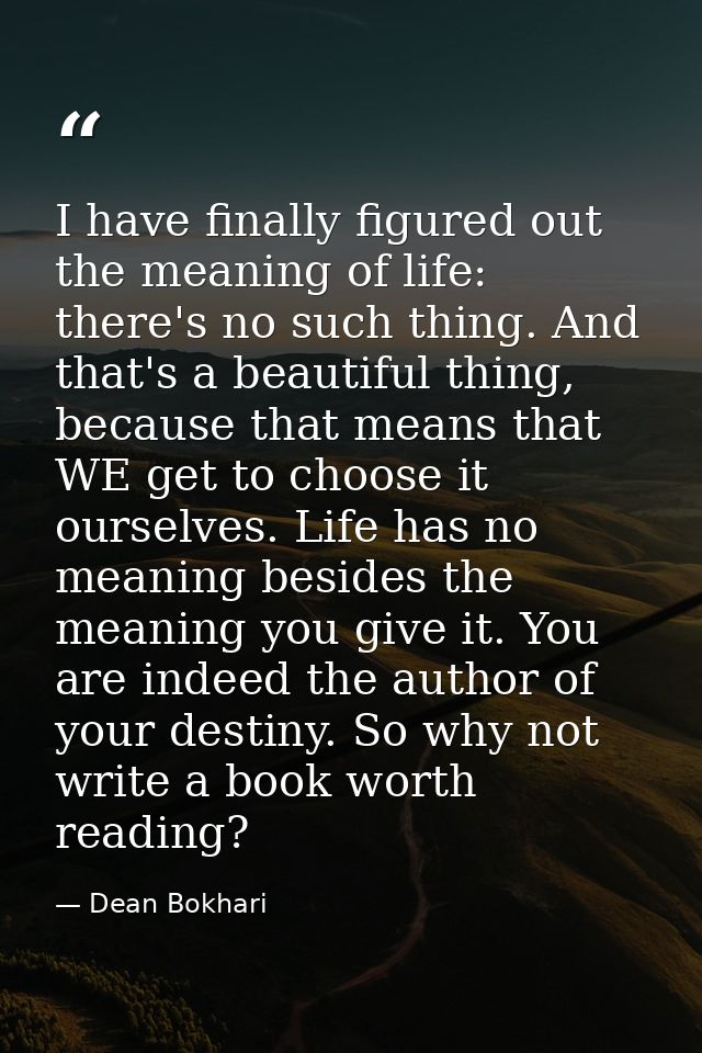 I have finally figured out the meaning of life: there's no such thing. And that's a beautiful thing, because that means  — Dean Bokhari