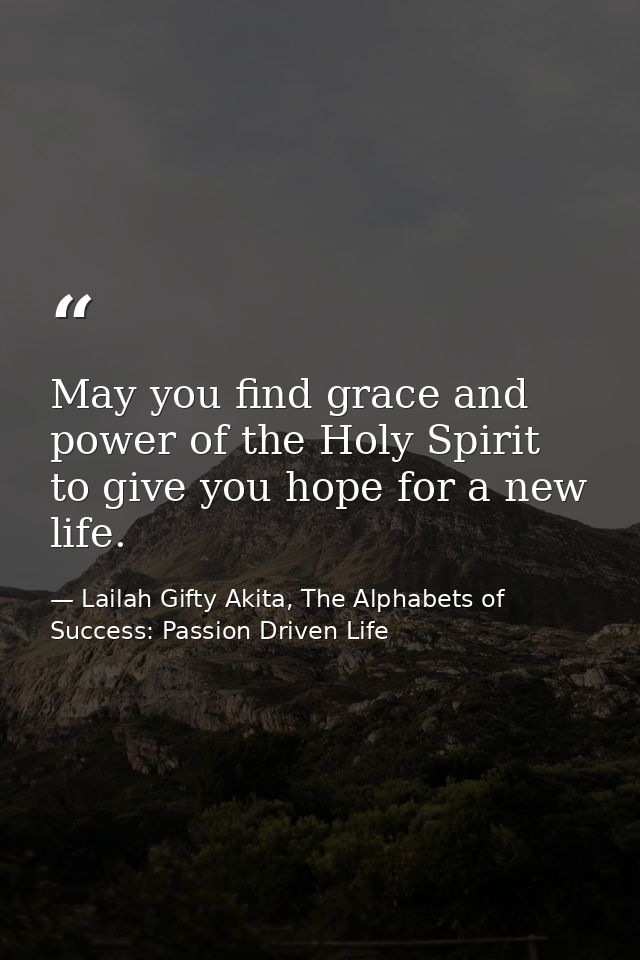 May you find grace and power of the Holy Spirit to give you hope for a new life. — Lailah Gifty Akita, The Alphabets of  Success: Passion Driven Life