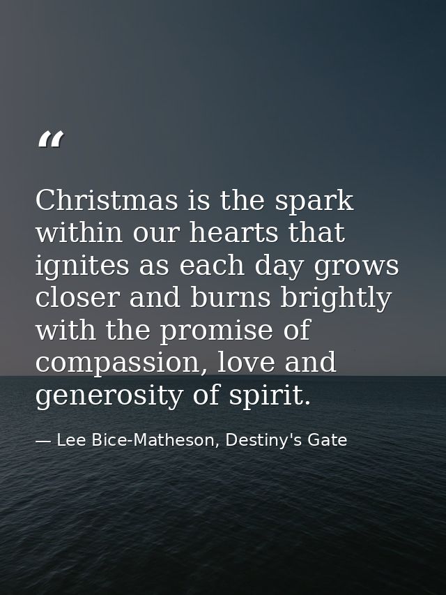 Christmas is the spark within our hearts that ignites as each day grows closer and burns brightly with the promise of co — Lee Bice-Matheson, Destiny's Gate