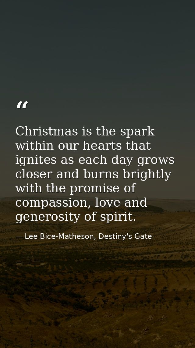 Christmas is the spark within our hearts that ignites as each day grows closer and burns brightly with the promise of co — Lee Bice-Matheson, Destiny's Gate