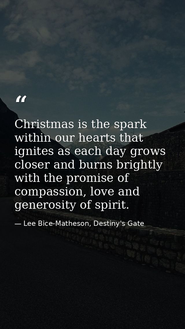 Christmas is the spark within our hearts that ignites as each day grows closer and burns brightly with the promise of co — Lee Bice-Matheson, Destiny's Gate