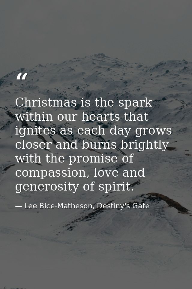 Christmas is the spark within our hearts that ignites as each day grows closer and burns brightly with the promise of co — Lee Bice-Matheson, Destiny's Gate