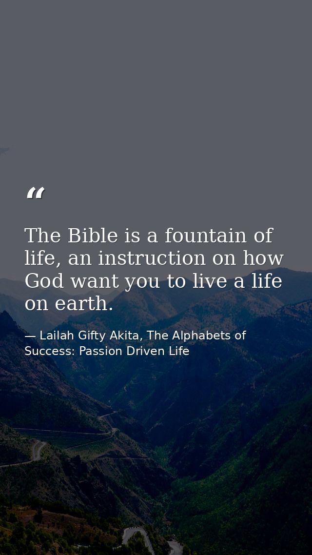 The Bible is a fountain of life, an instruction on how God want you to live a life on earth. — Lailah Gifty Akita, The Alphabets of  Success: Passion Driven Life