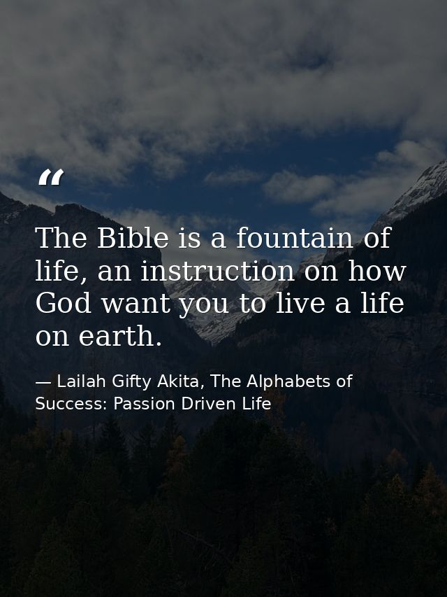 The Bible is a fountain of life, an instruction on how God want you to live a life on earth. — Lailah Gifty Akita, The Alphabets of  Success: Passion Driven Life