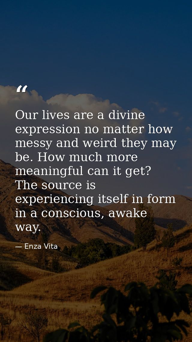 Our lives are a divine expression no matter how messy and weird they may be. How much more meaningful can it get? The so — Enza Vita