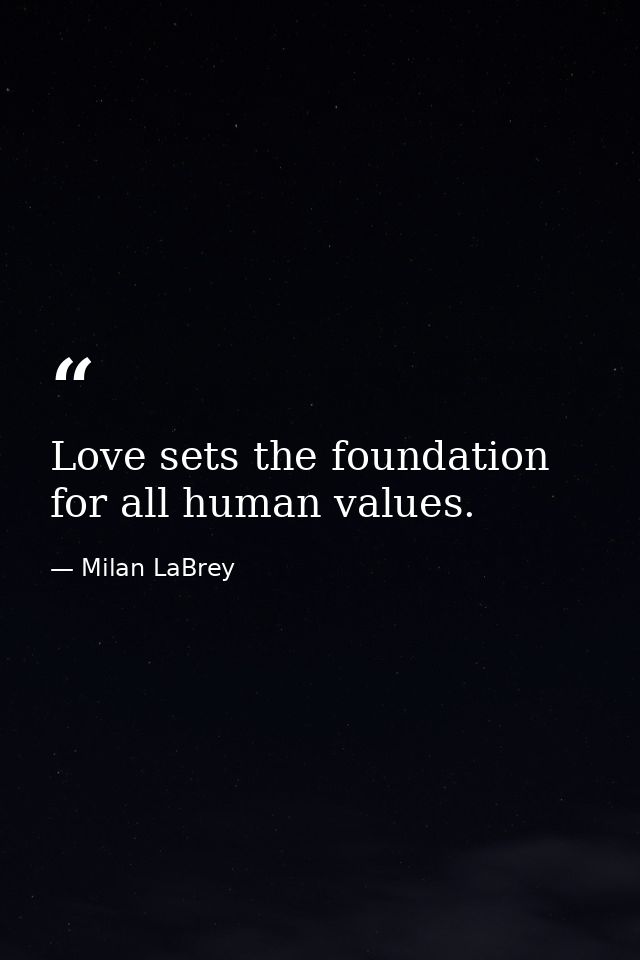 Love sets the foundation for all human values. — Milan LaBrey