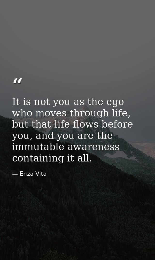 It is not you as the ego who moves through life, but that life flows before you, and you are the immutable awareness con — Enza Vita