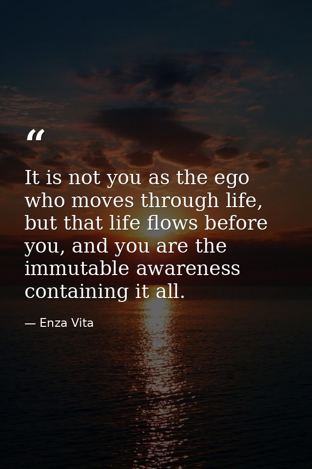 It is not you as the ego who moves through life, but that life flows before you, and you are the immutable awareness con — Enza Vita