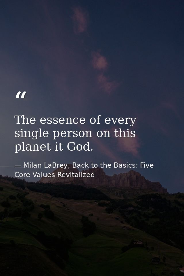 The essence of every single person on this planet it God. — Milan LaBrey, Back to the Basics: Five Core Values Revitalized
