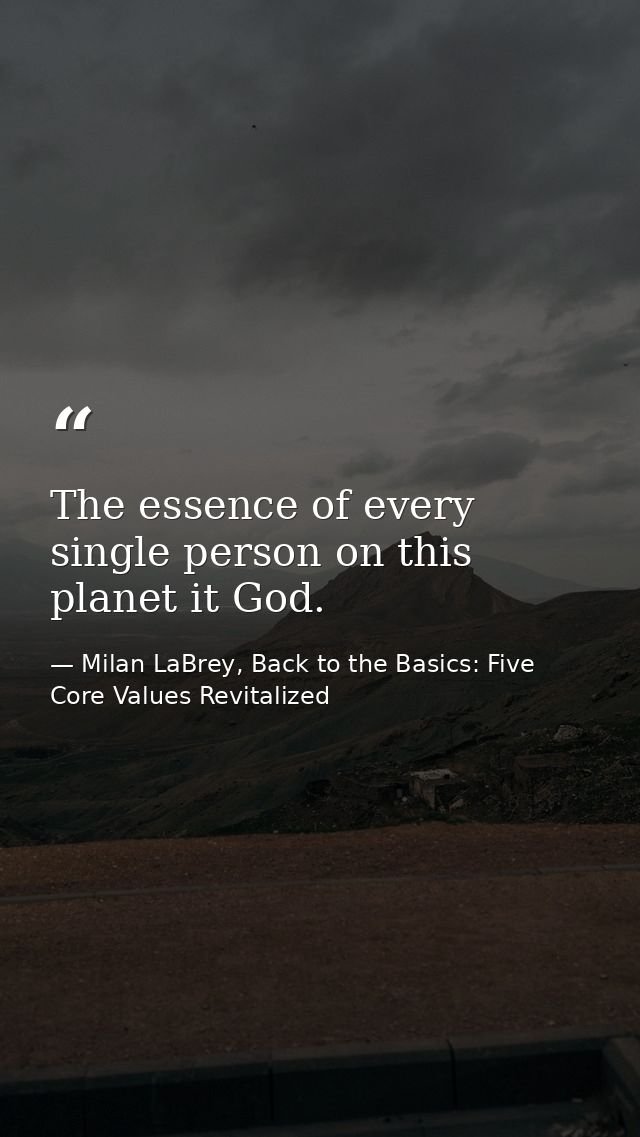 The essence of every single person on this planet it God. — Milan LaBrey, Back to the Basics: Five Core Values Revitalized