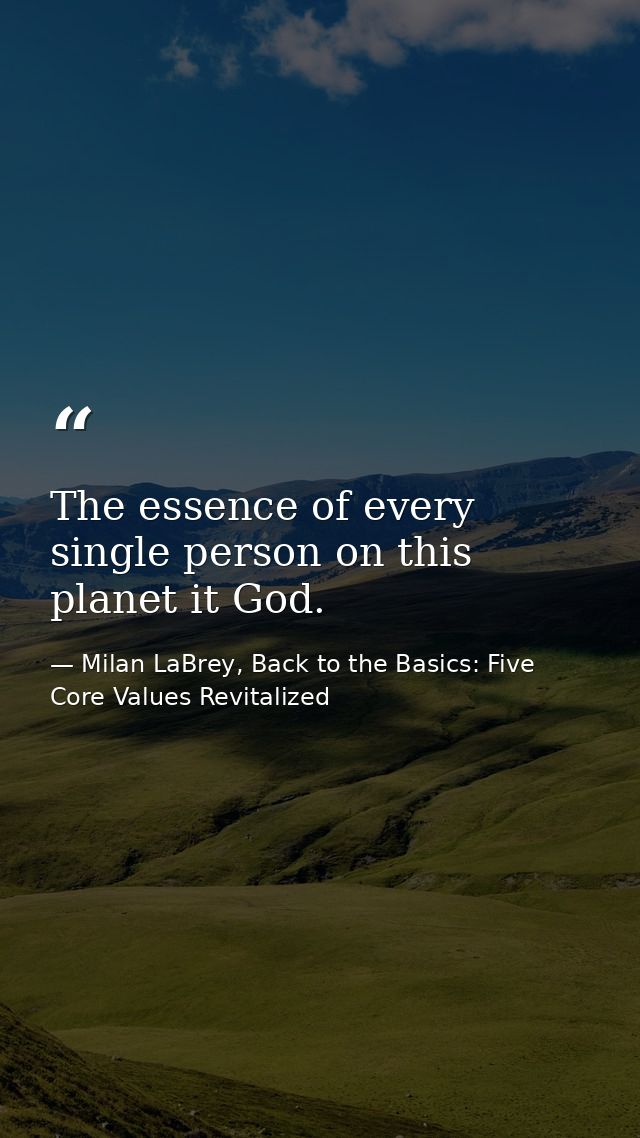 The essence of every single person on this planet it God. — Milan LaBrey, Back to the Basics: Five Core Values Revitalized
