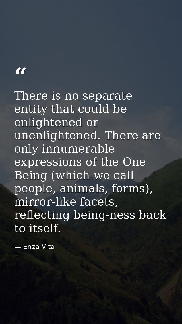 There is no separate entity that could be enlightened or unenlightened. There are only innumerable expressions of the On — Enza Vita