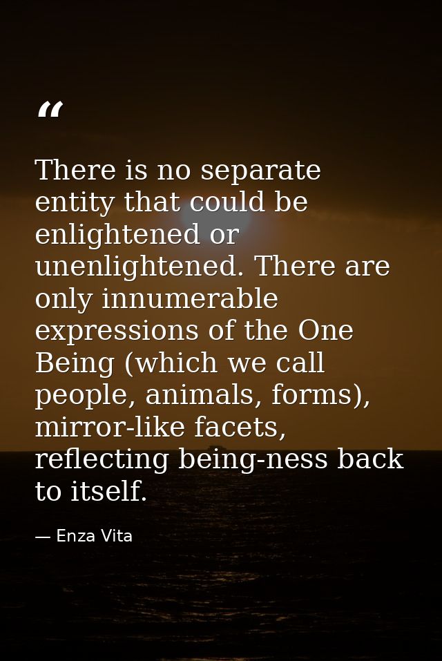There is no separate entity that could be enlightened or unenlightened. There are only innumerable expressions of the On — Enza Vita