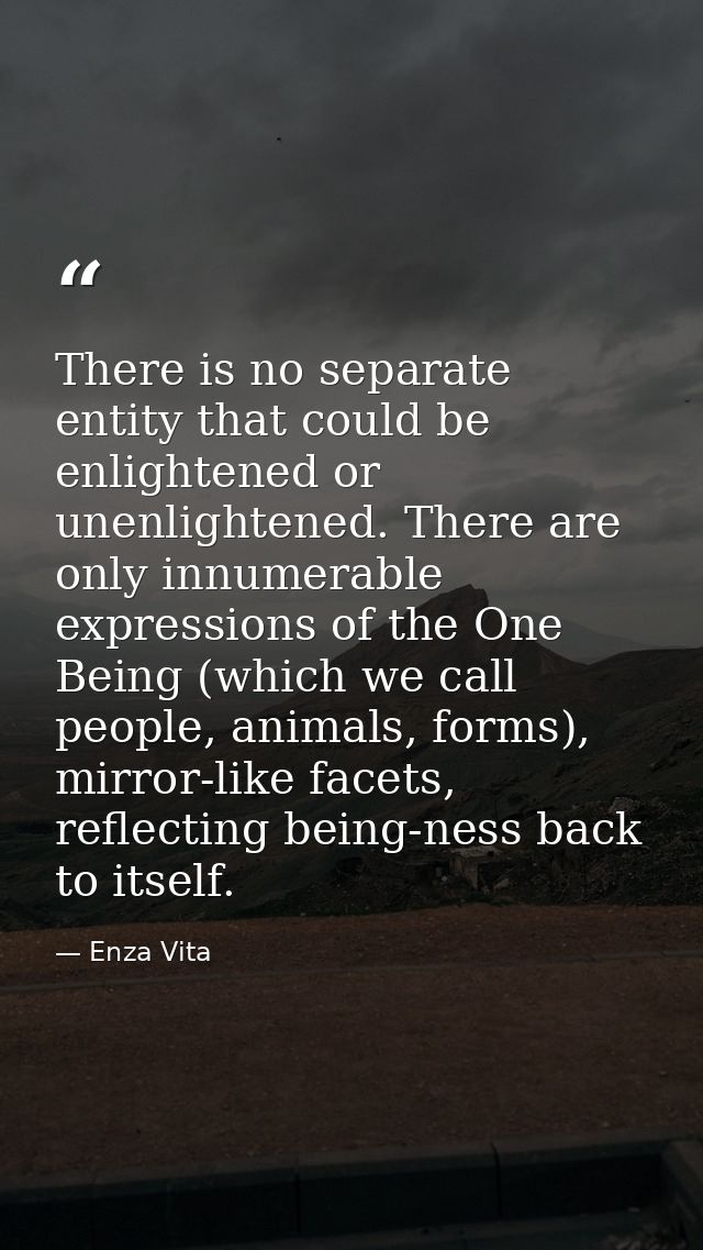 There is no separate entity that could be enlightened or unenlightened. There are only innumerable expressions of the On — Enza Vita