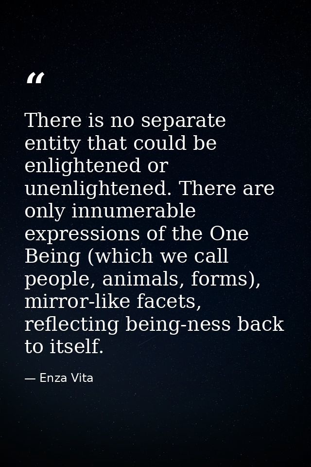 There is no separate entity that could be enlightened or unenlightened. There are only innumerable expressions of the On — Enza Vita