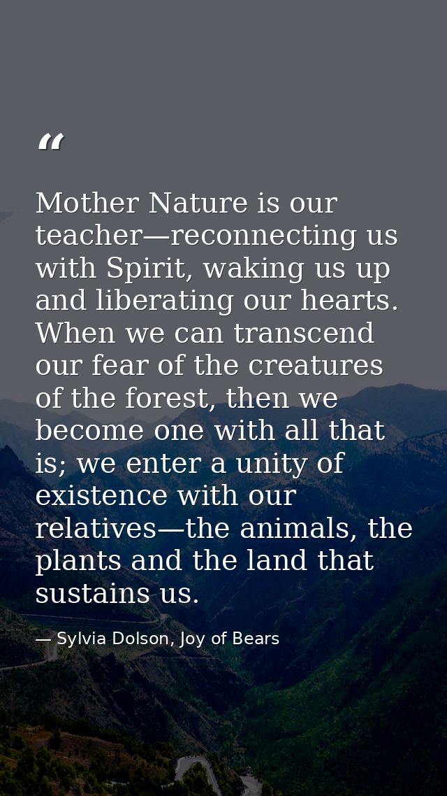 Mother Nature is our teacher—reconnecting us with Spirit, waking us up and liberating our hearts. When we can transcend  — Sylvia Dolson, Joy of Bears