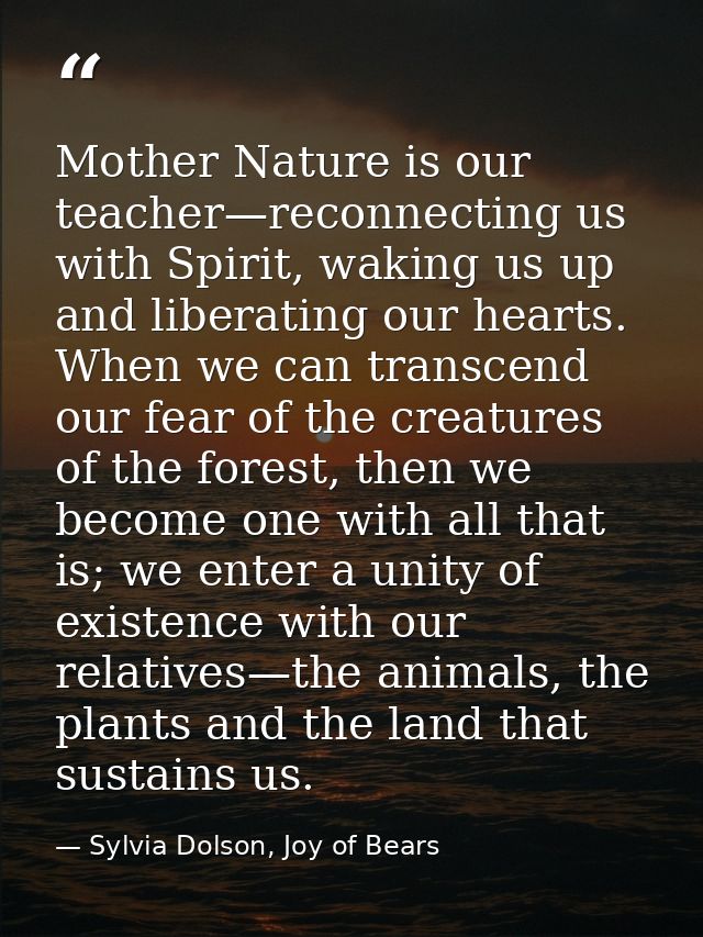 Mother Nature is our teacher—reconnecting us with Spirit, waking us up and liberating our hearts. When we can transcend  — Sylvia Dolson, Joy of Bears