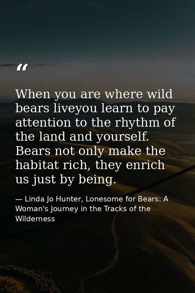 When you are where wild bears liveyou learn to pay attention to the rhythm of the land and yourself. Bears not only make — Linda Jo Hunter, Lonesome for Bears: A Woman's Journey in the Tracks of the Wilderness