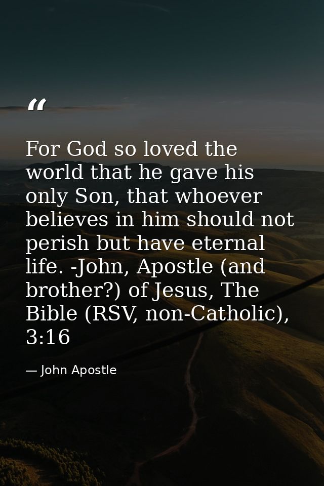 For God so loved the world that he gave his only Son, that whoever believes in him should not perish but have eternal li — John Apostle