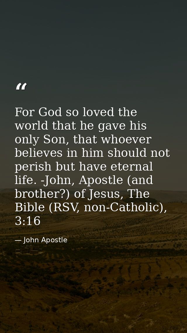 For God so loved the world that he gave his only Son, that whoever believes in him should not perish but have eternal li — John Apostle