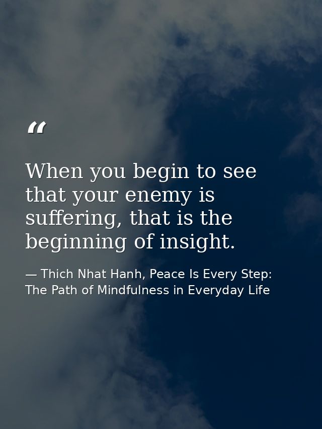 When you begin to see that your enemy is suffering, that is the beginning of insight. — Thich Nhat Hanh, Peace Is Every Step: The Path of Mindfulness in Everyday Life