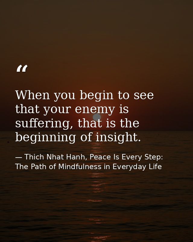 When you begin to see that your enemy is suffering, that is the beginning of insight. — Thich Nhat Hanh, Peace Is Every Step: The Path of Mindfulness in Everyday Life