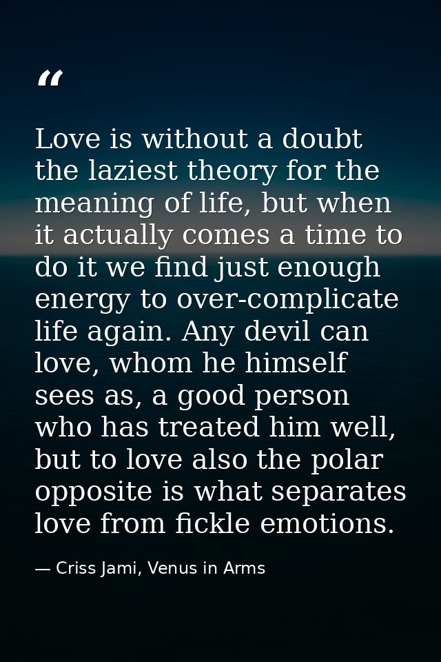 Love is without a doubt the laziest theory for the meaning of life, but when it actually comes a time to do it we find j — Criss Jami, Venus in Arms