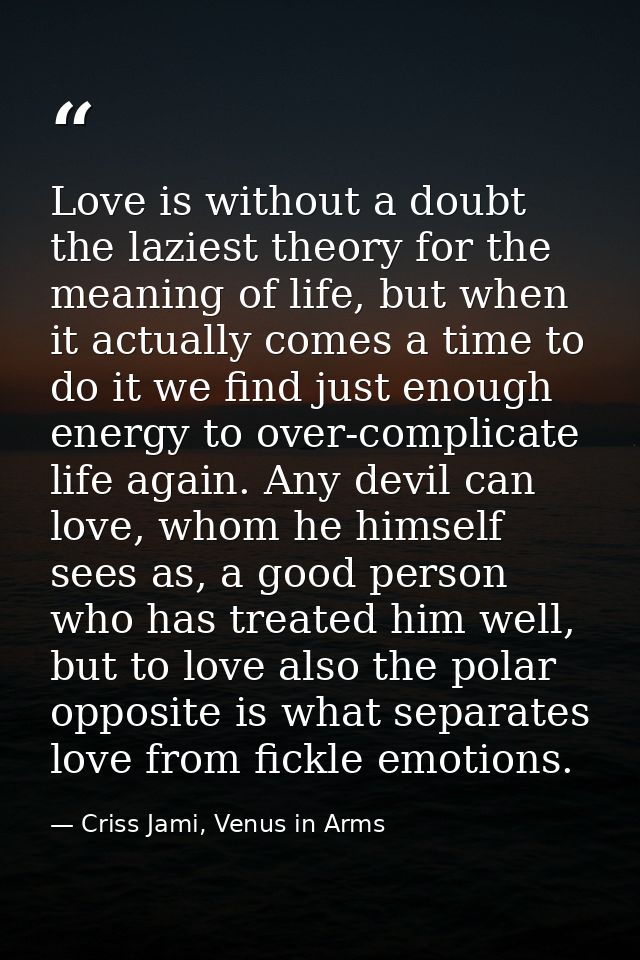 Love is without a doubt the laziest theory for the meaning of life, but when it actually comes a time to do it we find j — Criss Jami, Venus in Arms