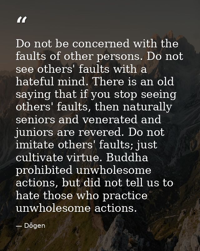 Do not be concerned with the faults of other persons. Do not see others' faults with a hateful mind. There is an old say — Dōgen