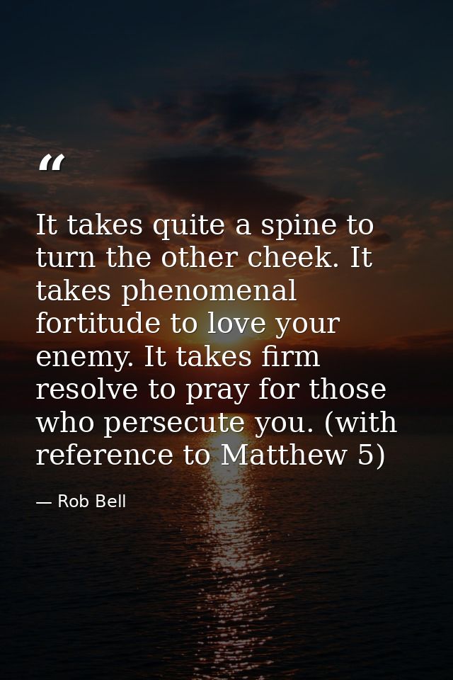 It takes quite a spine to turn the other cheek. It takes phenomenal fortitude to love your enemy. It takes firm resolve  — Rob Bell