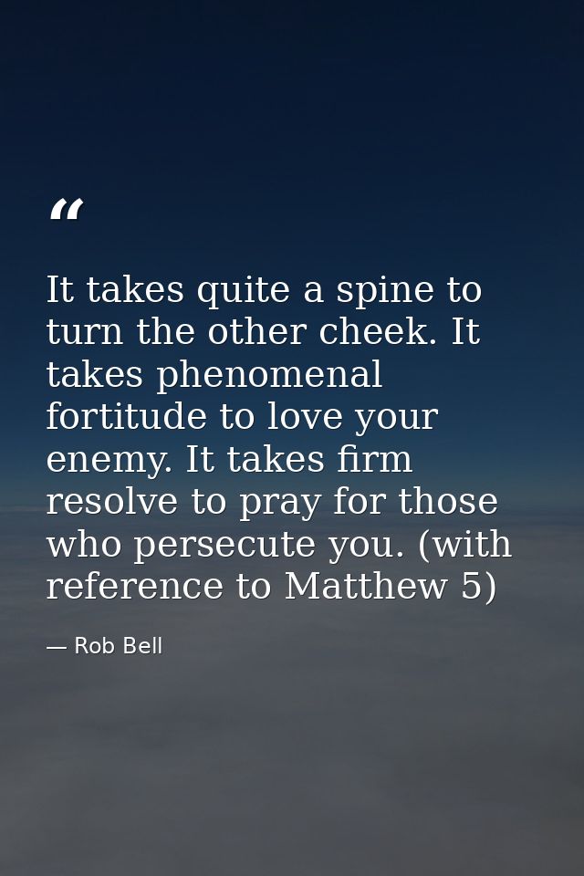 It takes quite a spine to turn the other cheek. It takes phenomenal fortitude to love your enemy. It takes firm resolve  — Rob Bell