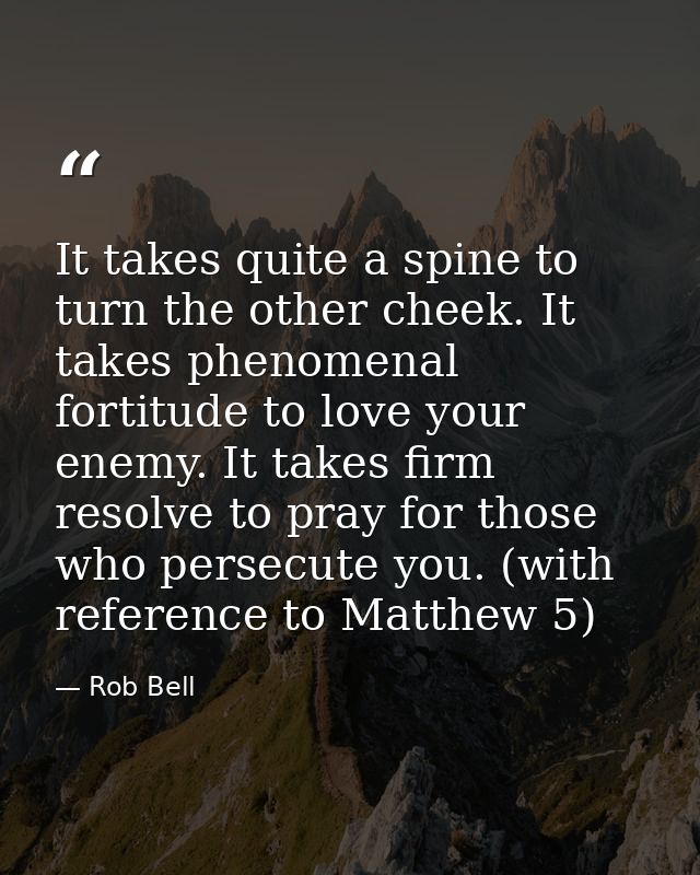It takes quite a spine to turn the other cheek. It takes phenomenal fortitude to love your enemy. It takes firm resolve  — Rob Bell