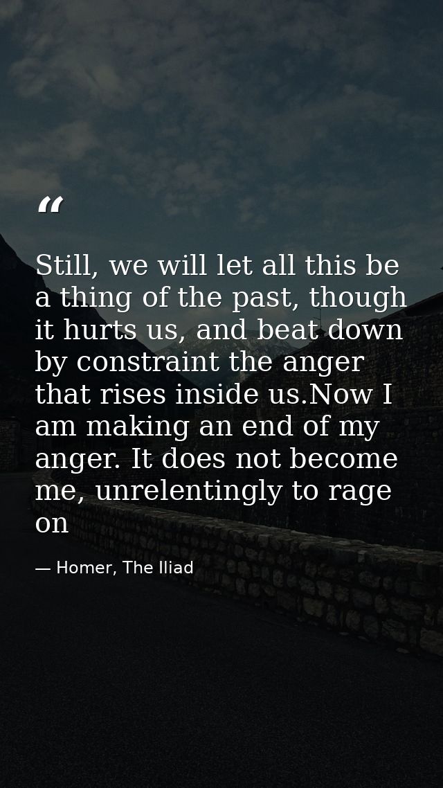 Still, we will let all this be a thing of the past, though it hurts us, and beat down by constraint the anger that rises — Homer, The Iliad