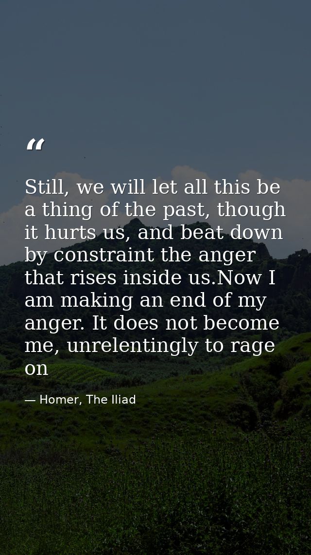 Still, we will let all this be a thing of the past, though it hurts us, and beat down by constraint the anger that rises — Homer, The Iliad