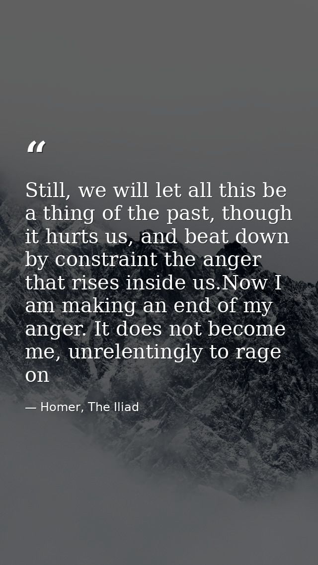 Still, we will let all this be a thing of the past, though it hurts us, and beat down by constraint the anger that rises — Homer, The Iliad