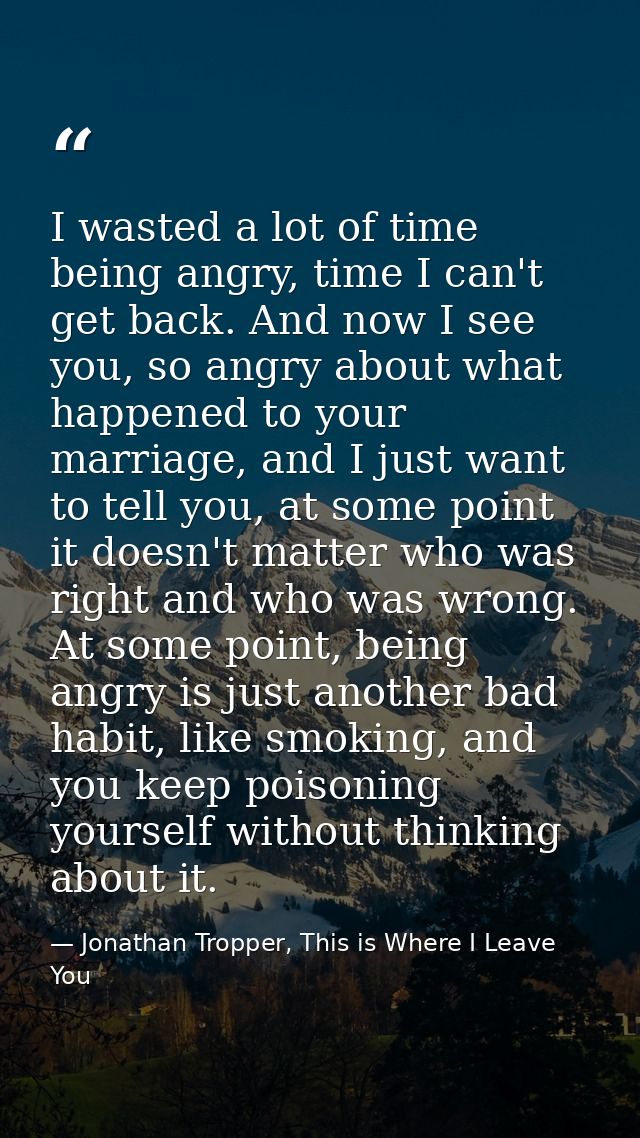 I wasted a lot of time being angry, time I can't get back. And now I see you, so angry about what happened to your marri — Jonathan Tropper, This is Where I Leave You