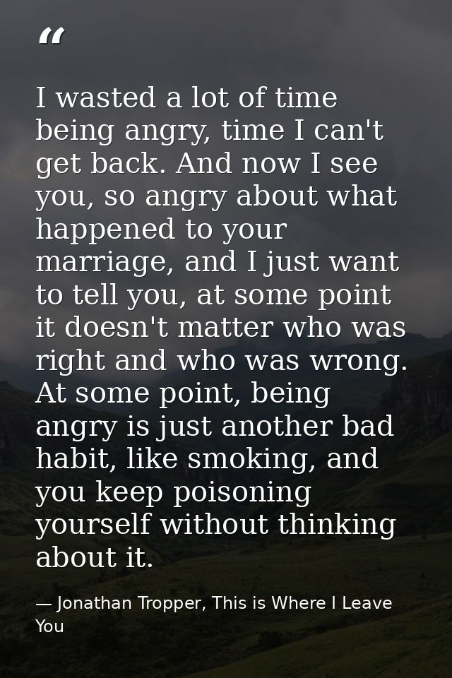 I wasted a lot of time being angry, time I can't get back. And now I see you, so angry about what happened to your marri — Jonathan Tropper, This is Where I Leave You
