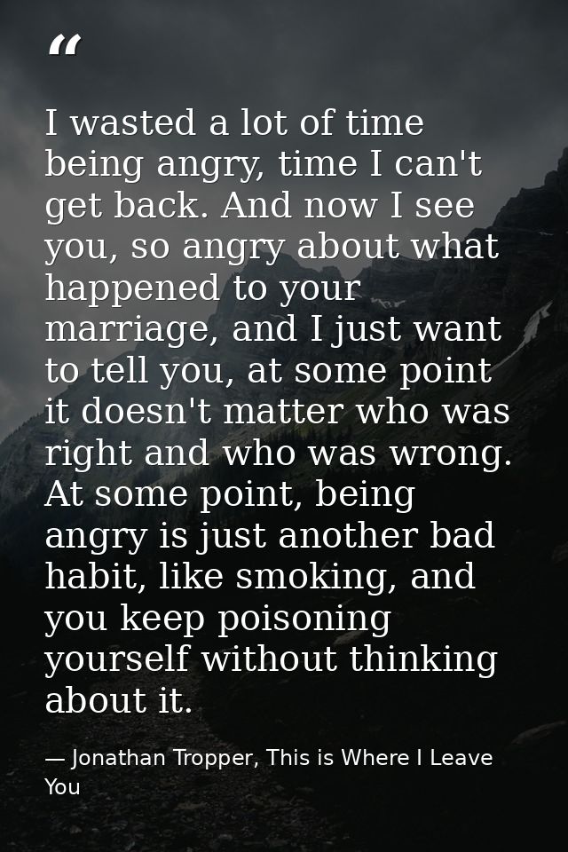 I wasted a lot of time being angry, time I can't get back. And now I see you, so angry about what happened to your marri — Jonathan Tropper, This is Where I Leave You