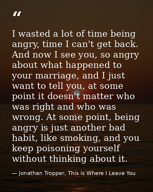 I wasted a lot of time being angry, time I can't get back. And now I see you, so angry about what happened to your marri — Jonathan Tropper, This is Where I Leave You