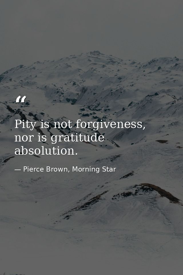 Pity is not forgiveness, nor is gratitude absolution. — Pierce Brown, Morning Star