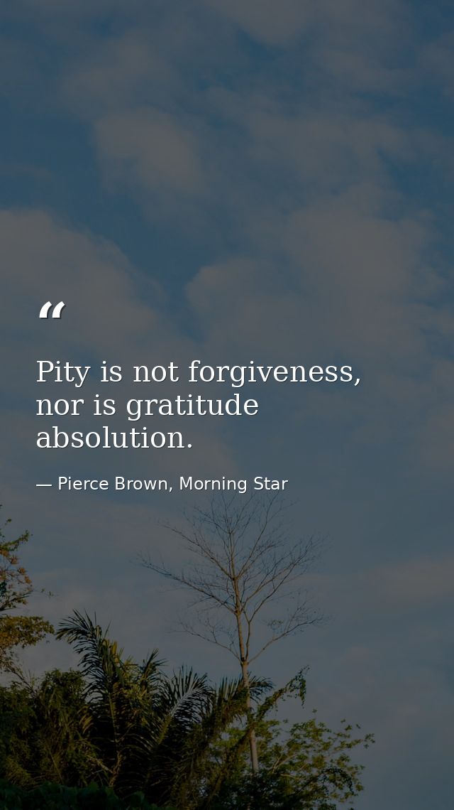 Pity is not forgiveness, nor is gratitude absolution. — Pierce Brown, Morning Star