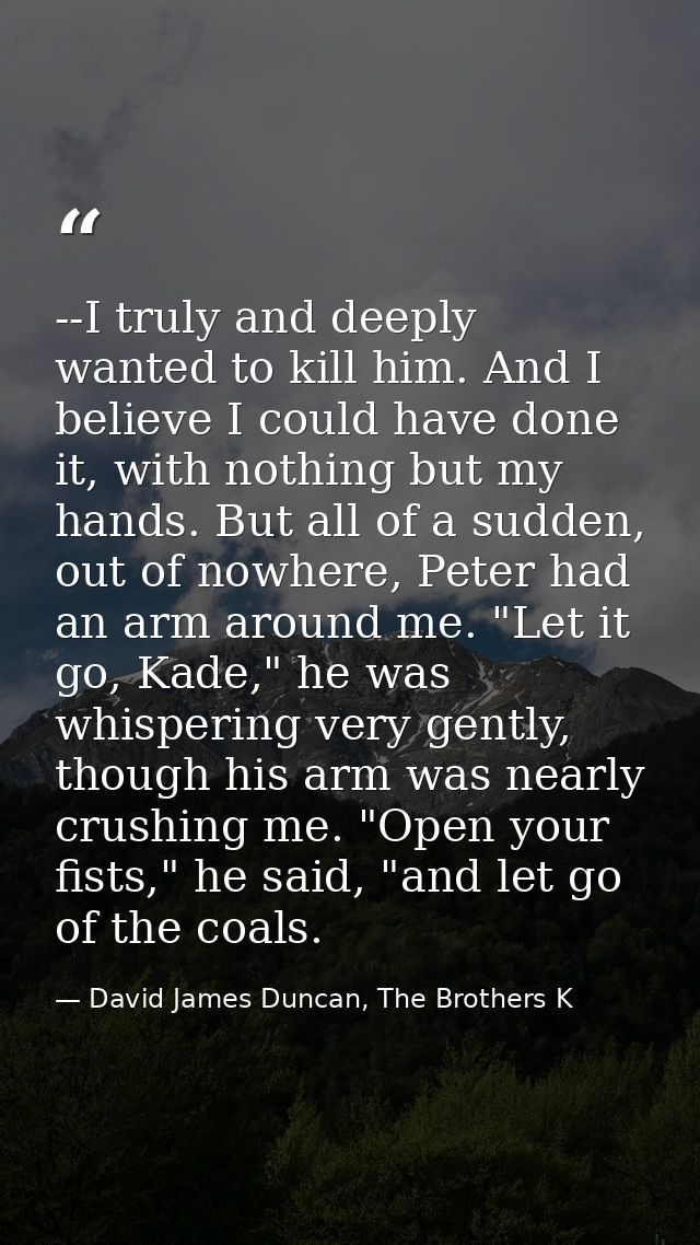 --I truly and deeply wanted to kill him. And I believe I could have done it, with nothing but my hands. But all of a sud — David James Duncan, The Brothers K